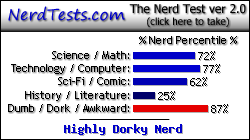 NerdTest.com says  I am a Highly Dorky Nerd.